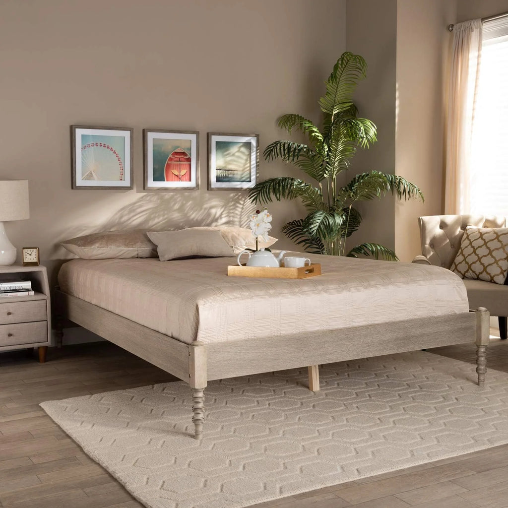 Antique White Oak Wood Full Size Platform Bed Frame S186991