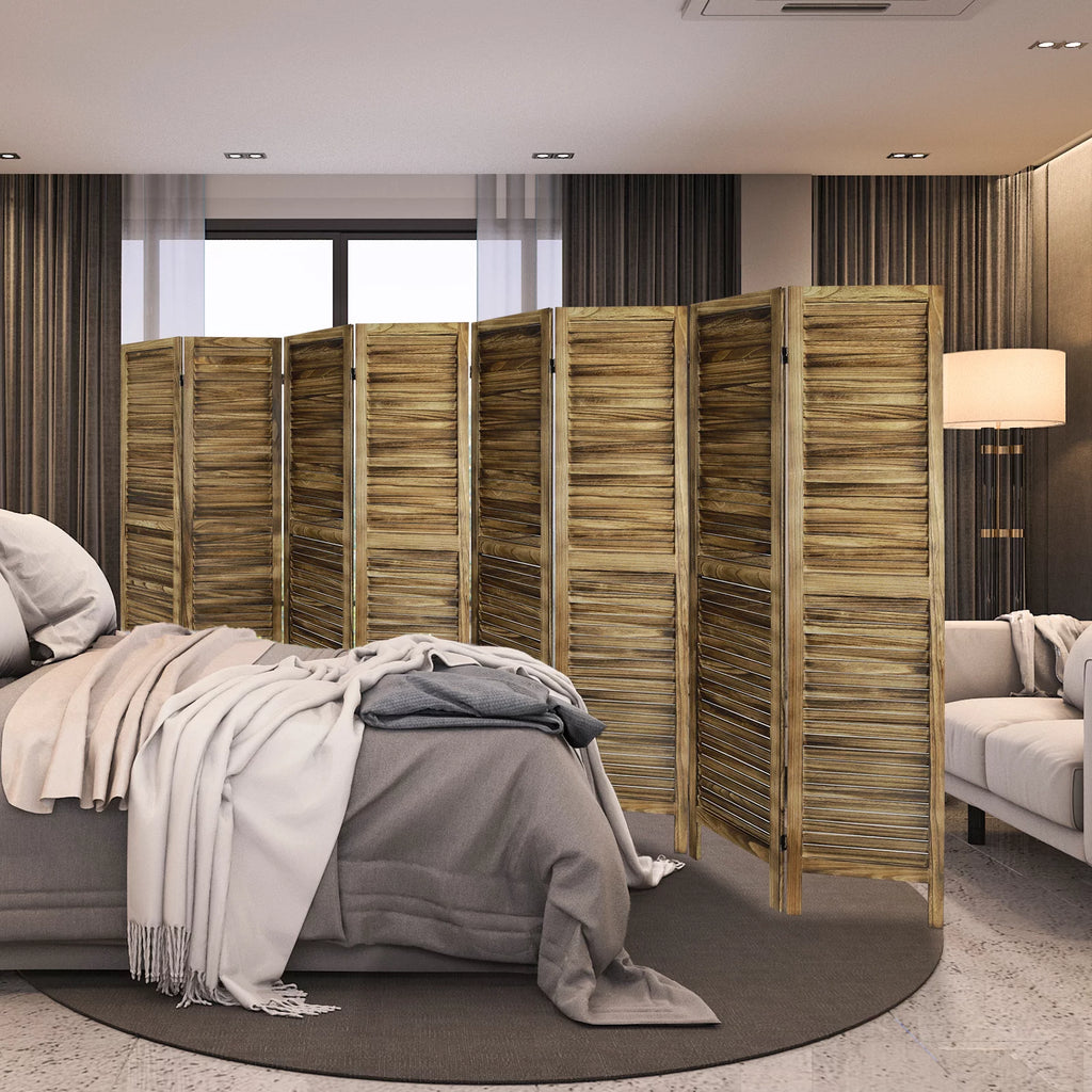 8 Panel Folding Room Divider Privacy Screen 5.6Ft Tall Brown C377584