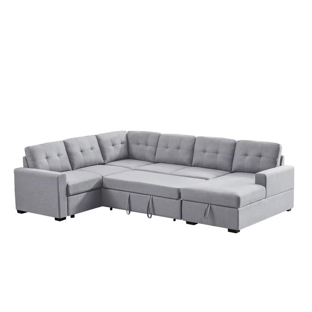 Light Gray Linen Sleeper Sectional Sofa with Storage Chaise A24044