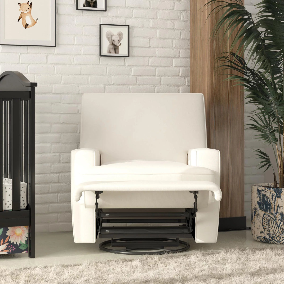 White Linen Swivel Glider Recliner Chair W494