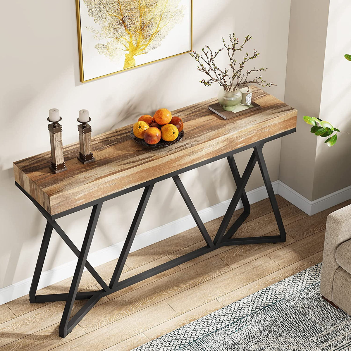 55" Wood Console Table with Metal Base G20454