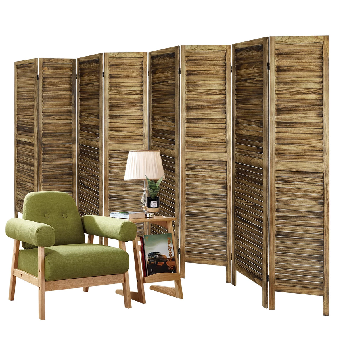 8 Panel Folding Room Divider Privacy Screen 5.6Ft Tall Brown C377584