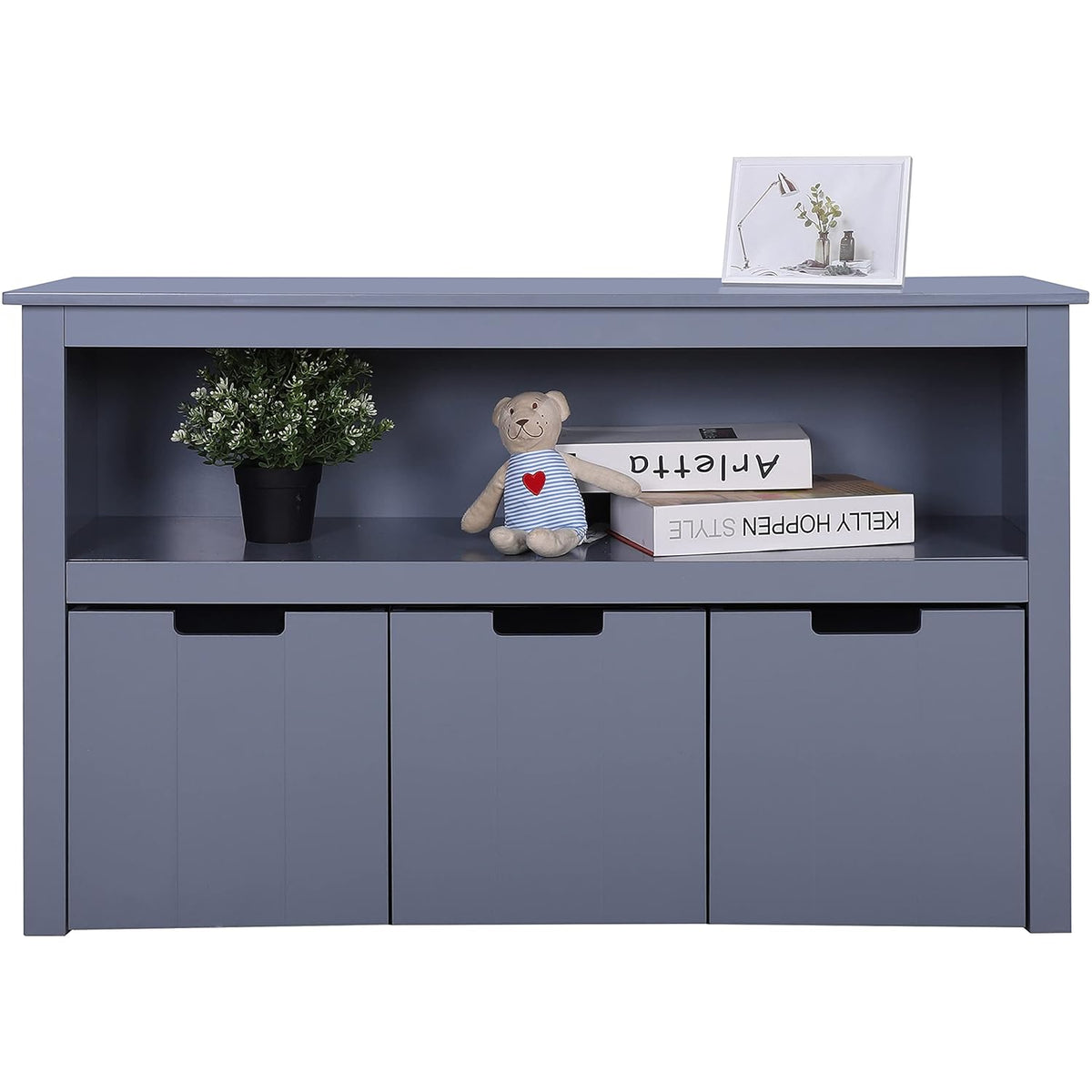 Espresso Toy Box Organizer Storage Cabinet with Movable Drawers and Open Storage Cube Shelf G478959