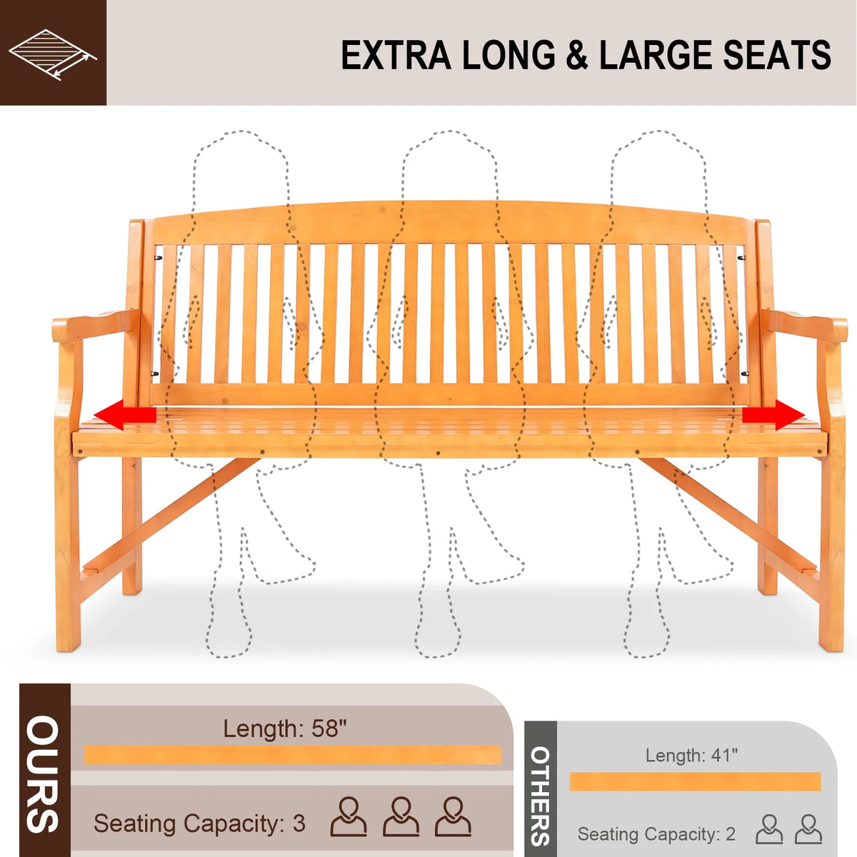 3 Person Wood Outdoor Bench G916