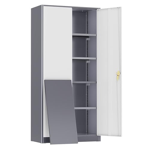 72" Black Locking Metal Storage Cabinet with 4 Adjustable Shelves Z586157