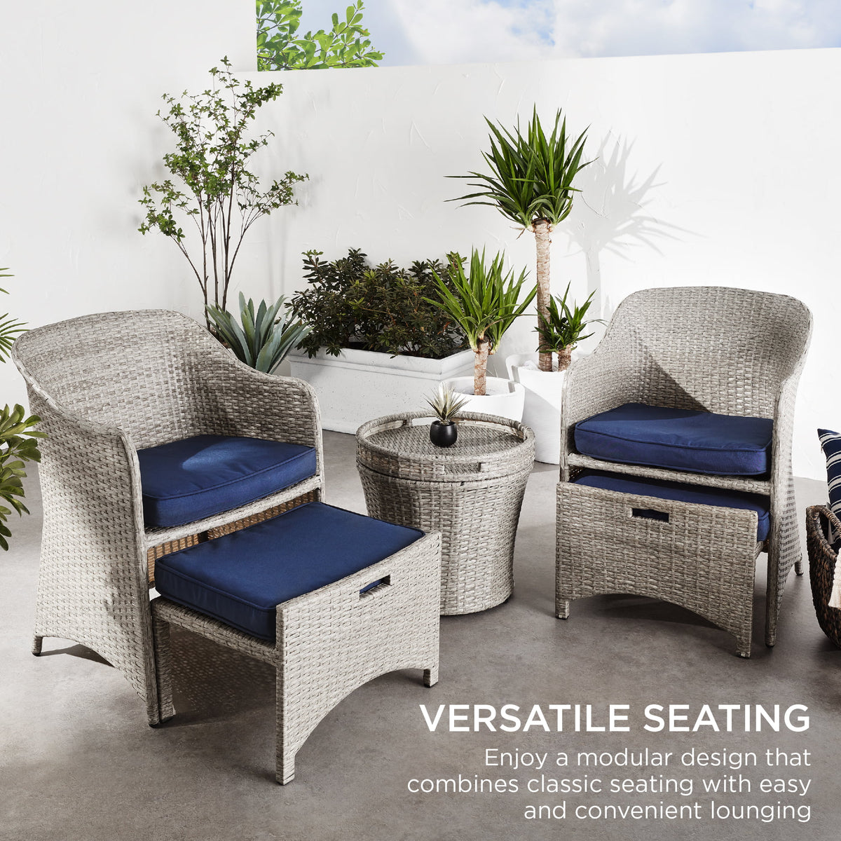 5-Piece Outdoor Wicker Patio Furniture Set with Storage Table L670