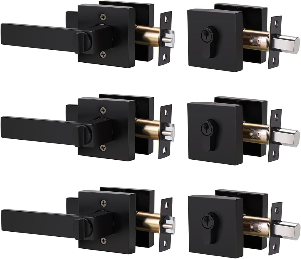 4 Pack Matte Black Entry Door Handle with Deadbolt Lock Set T659182