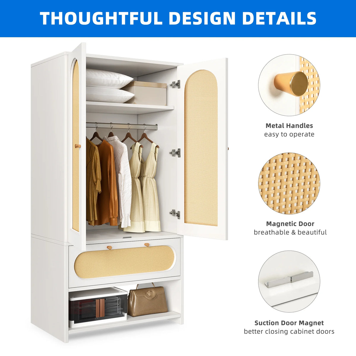 Natural Rattan Armoire Wardrobe Closet Cabinet with 2 Doors R823833