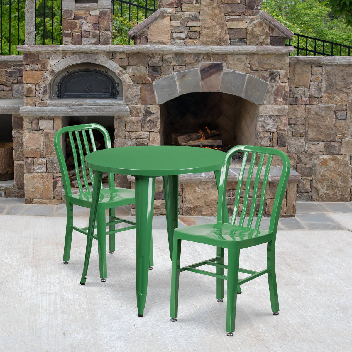Green Metal Indoor-Outdoor Table Set with 2 Chairs M15930