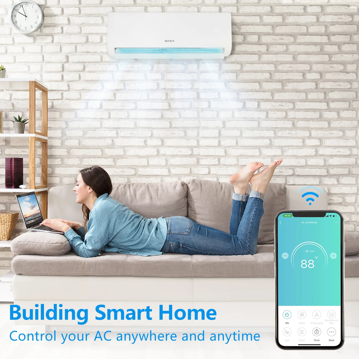 Wifi Enabled 18,000 BTU Mini Split AC/Heating System with Inverter T751