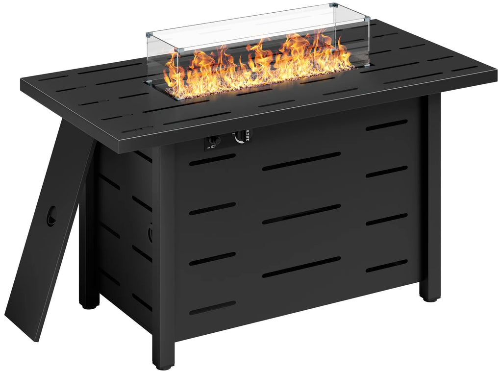 43 Inch Propane Gas Fire Pit Table with Lid and Lava Rock F873