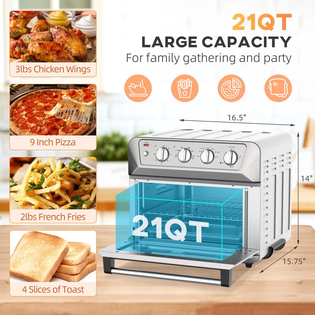 21QT 7-In-1 Convection Air Fryer Toaster Oven, 1800W Stainless Steel A347330
