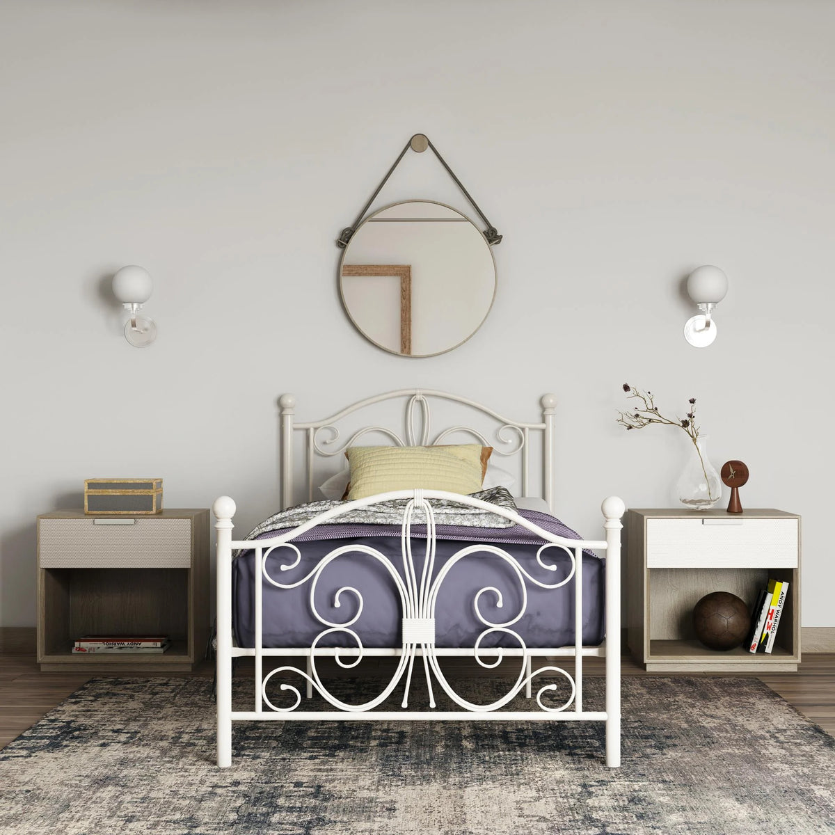 White Twin Metal Bed Q46156
