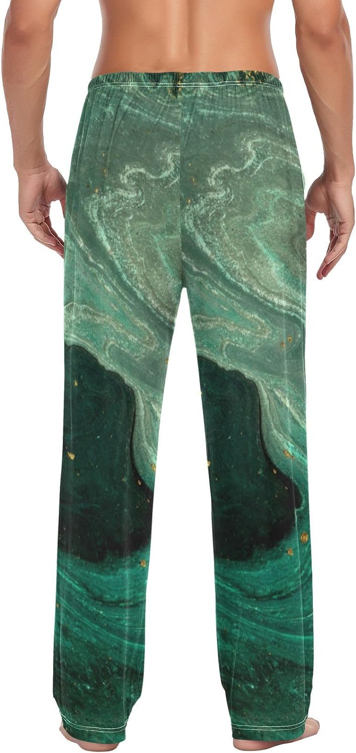 Teal Green Gold Marble Cotton Pajama Pants M60025