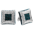 0.15 Carat Round Blue & White Diamond Micro Pave Screwback Stud Earrings in 925 Sterling Silver R8888