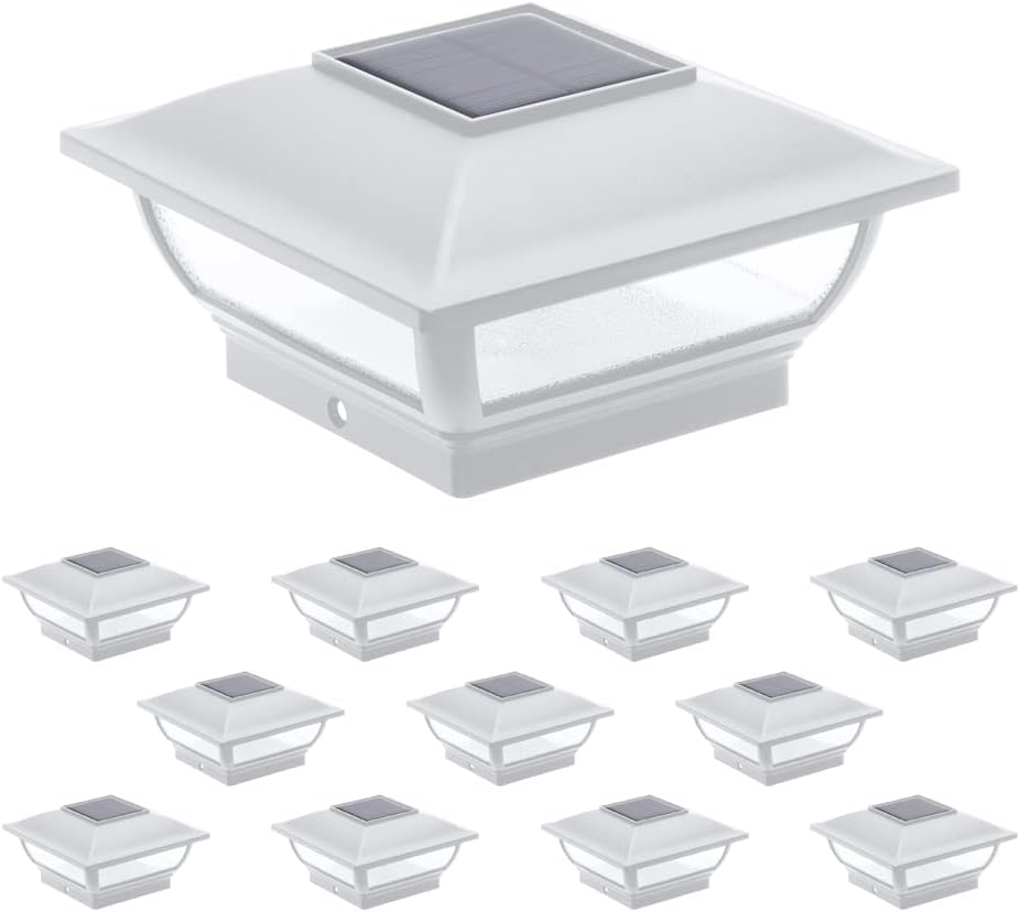 White 12 Pack Solar Post Cap Light for 4x4 Wood Posts K9174