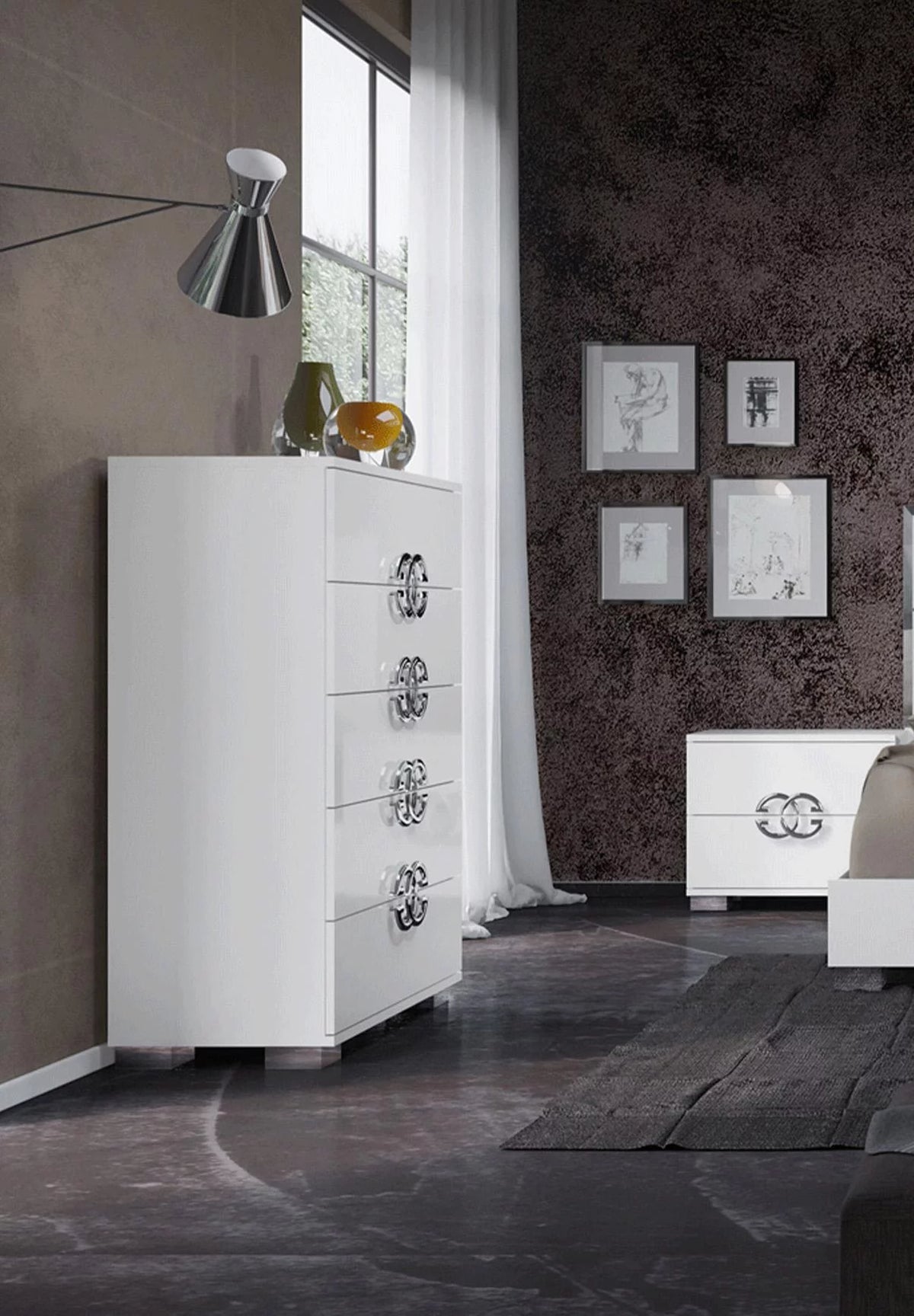 White High Gloss 5 Drawer Chest J2066