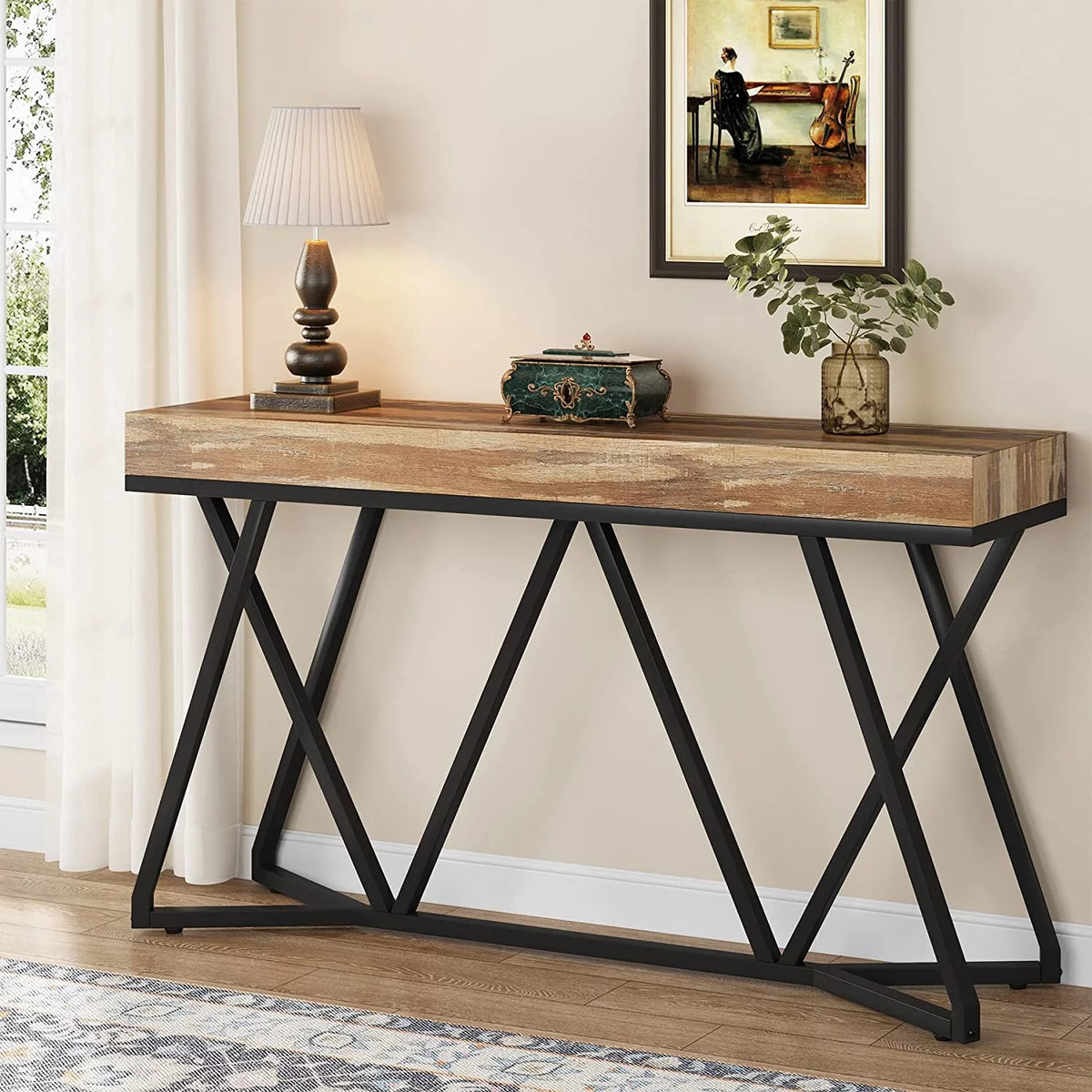 55" Wood Console Table with Metal Base G20454