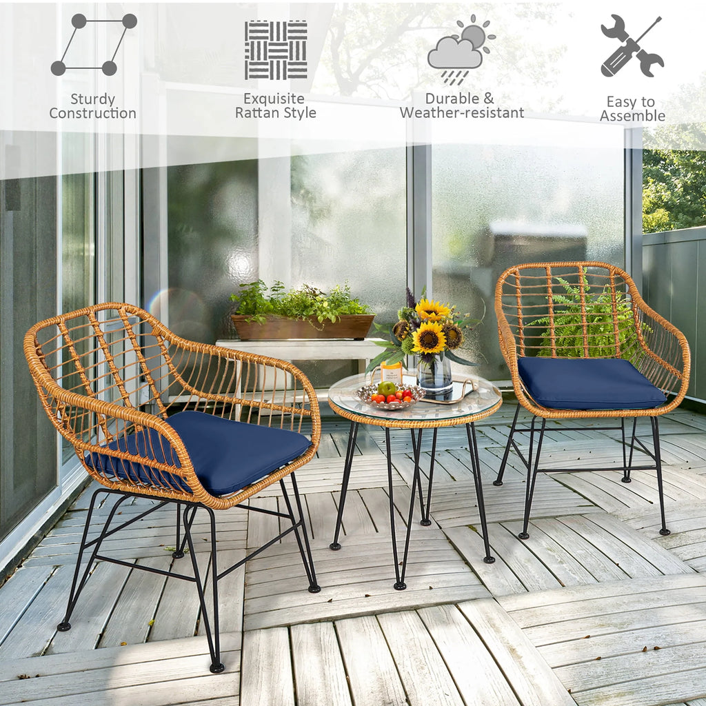 3 Pc Cushioned Patio Rattan Bistro Set R894