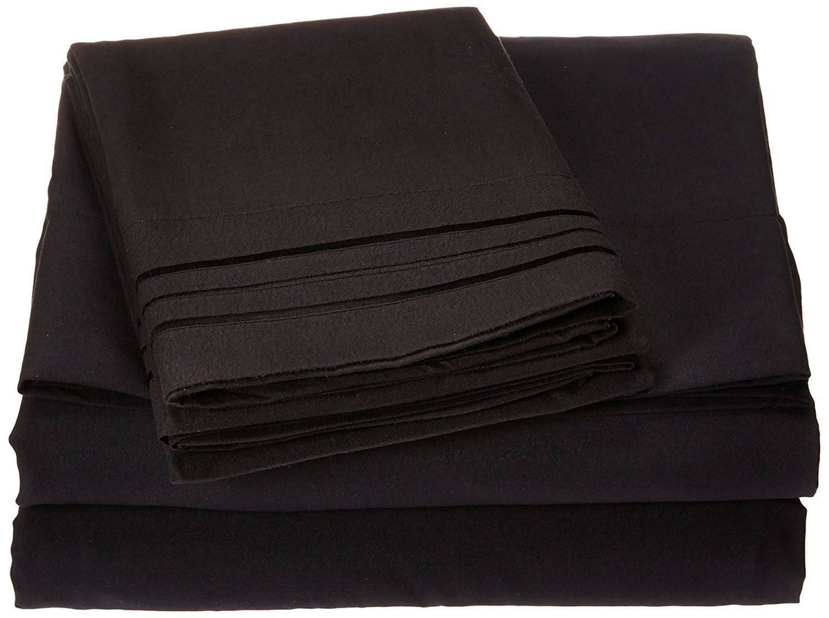 1500 Thread Count 4-Piece Bed Sheet Set Queen Deep Pockets Black Y92417