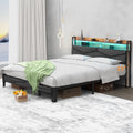 Full Size Upholstered Platform Bed Frame with Charging Station & LED Lights U374