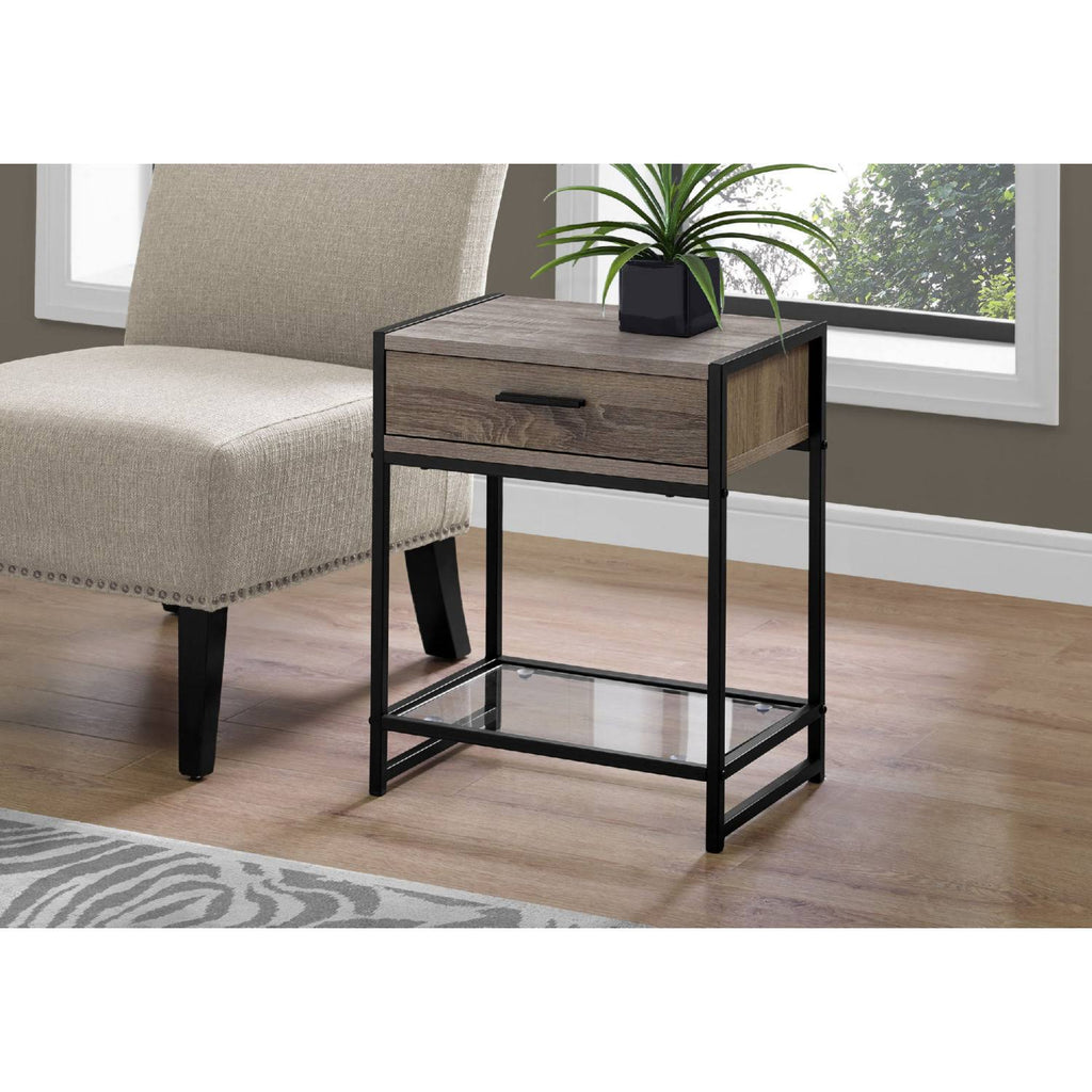 Dark Taupe Black Tempered Glass Accent Table O28191