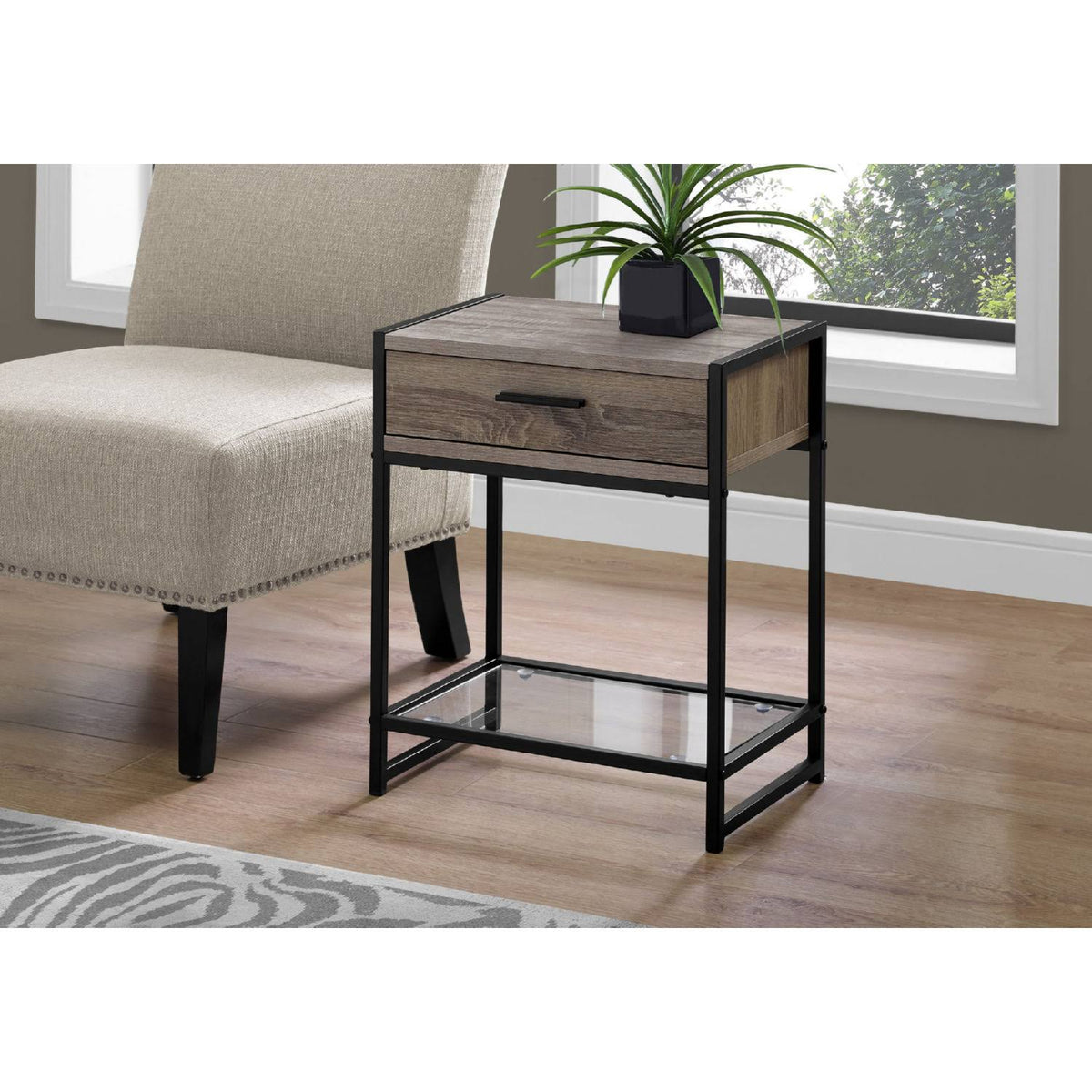 Dark Taupe Black Tempered Glass Accent Table O28191
