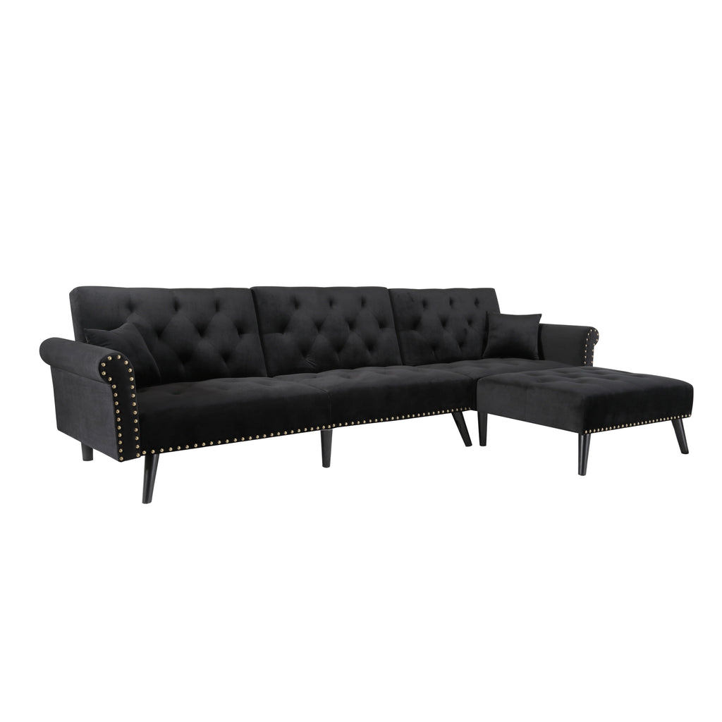Black Velvet Sectional Sofa with Reversible Chaise R818