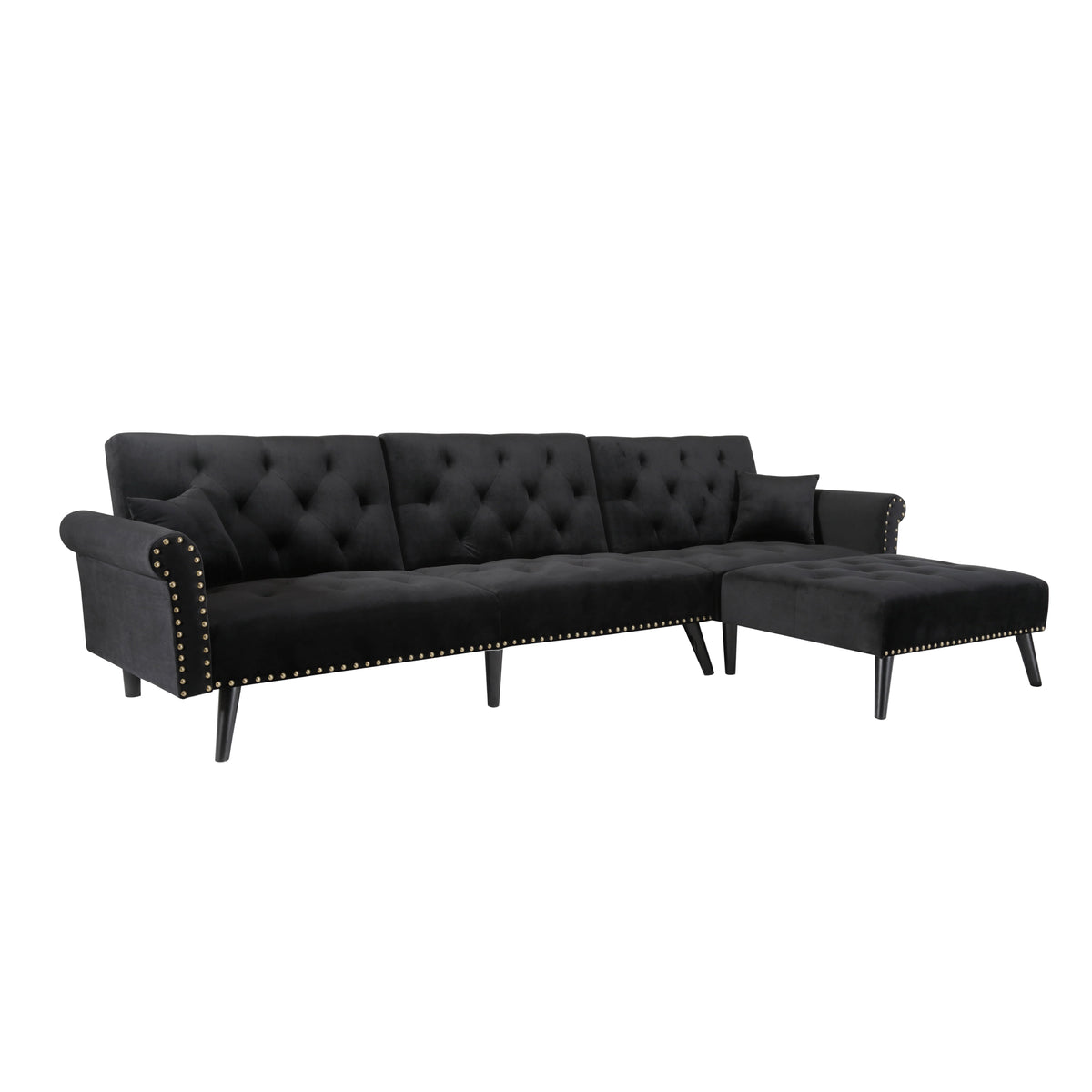 Black Velvet Sectional Sofa with Reversible Chaise R818
