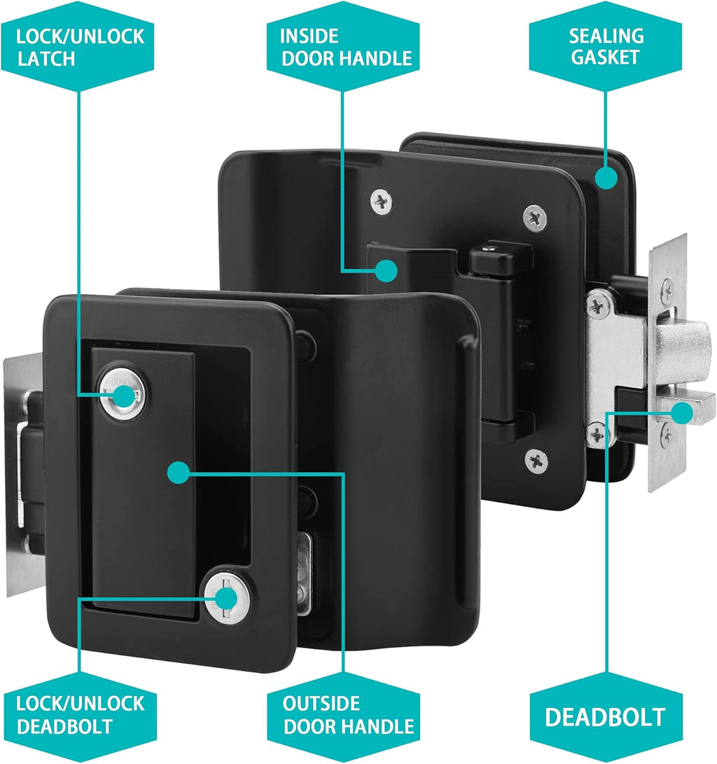 Black Zinc Alloy RV Door Lock with 4 Keys, Pack of 2 L938433