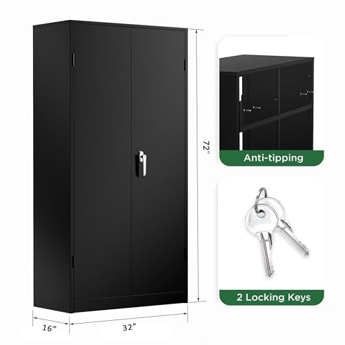 72" Black Locking Metal Storage Cabinet with 4 Adjustable Shelves Z586157