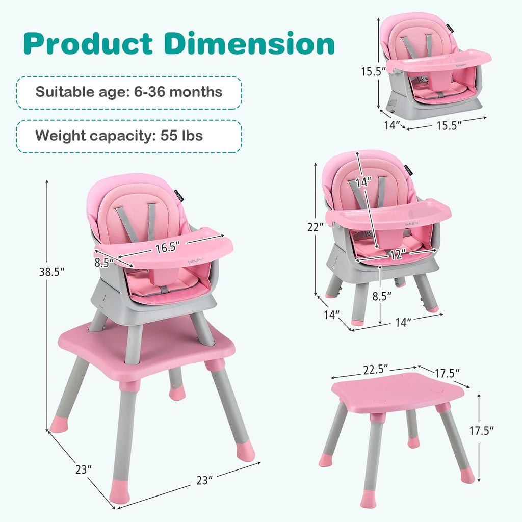 8-in-1 Convertible High Chair Booster Seat with Removable Tray Yellow C581
