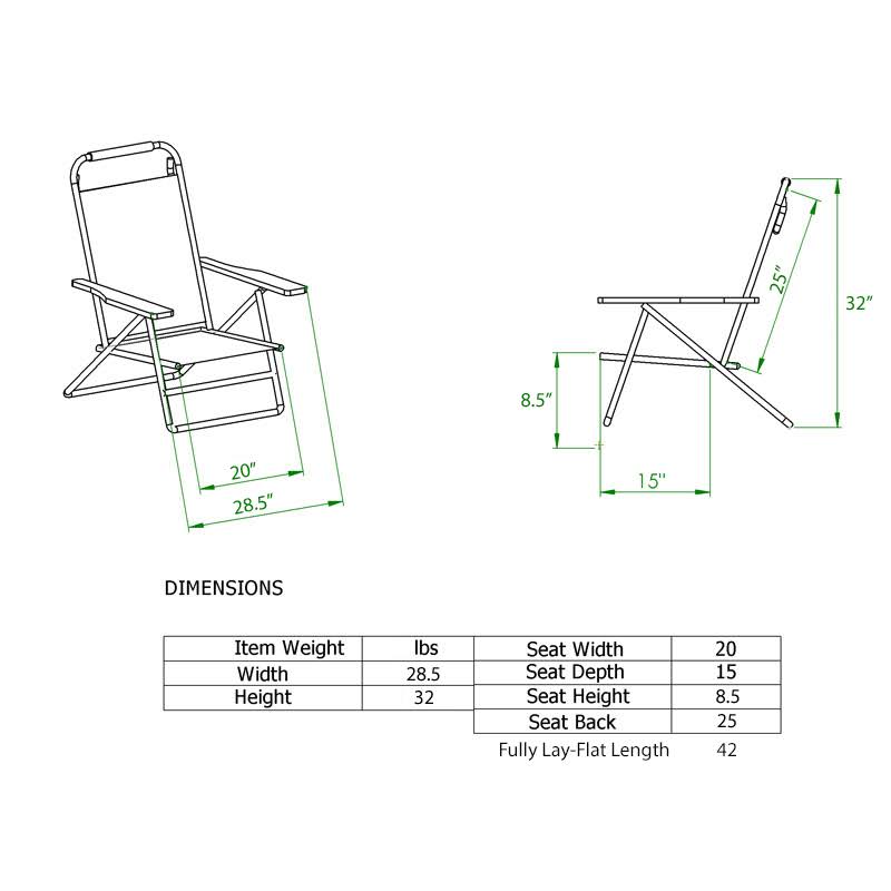 5 Reclining Aluminum Beach Chair with Cup Holder H2832