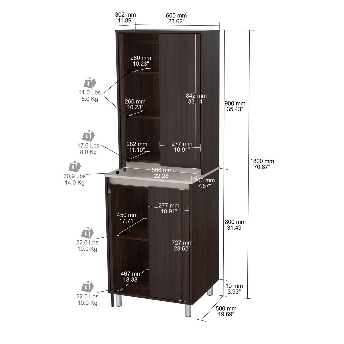 Espresso and Amber Grey 4-Door Cabinet Z141