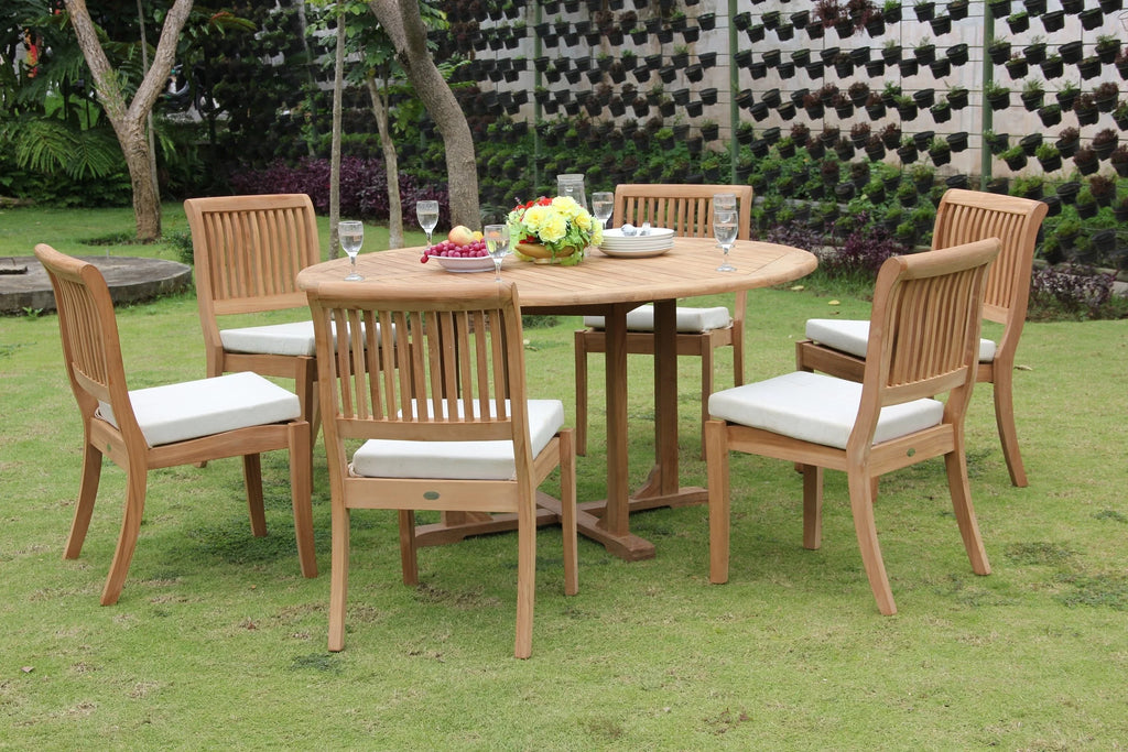 7 Pc Teak Dining Set with 60" Round Table and 6 Chairs O617279