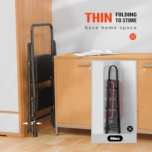 3 Step Folding Ladder with Handrails Black I86774