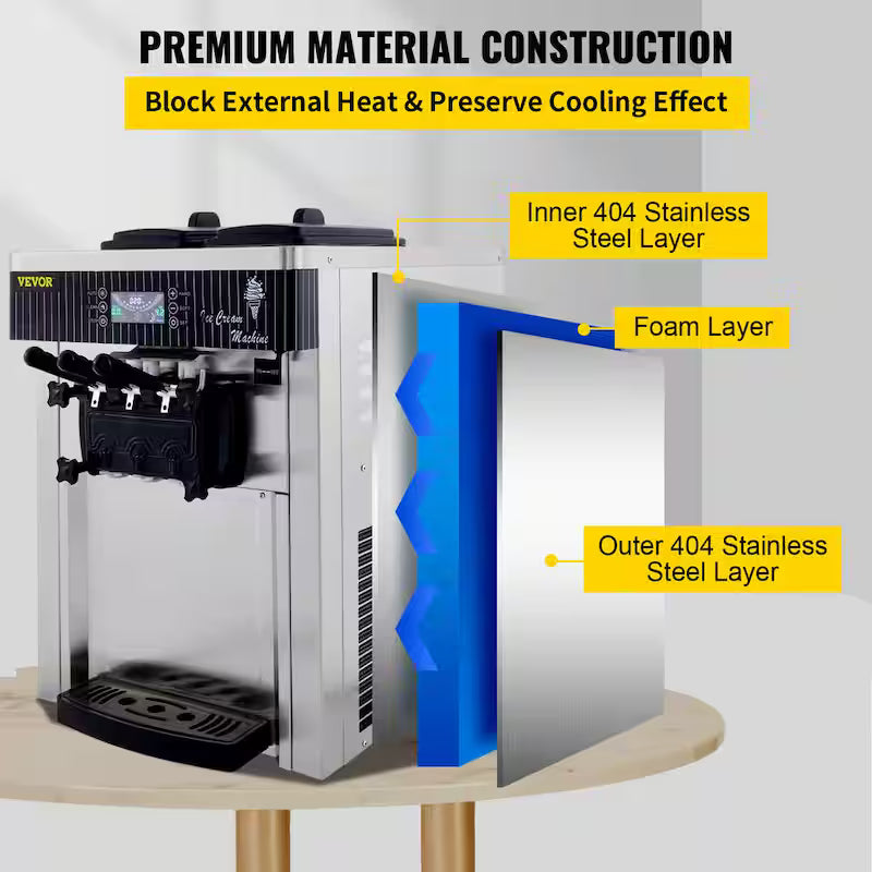 Commercial Ice Cream Machine 5.3 to 7.4 Gal. per Hour 3 Flavors Soft Serve H295