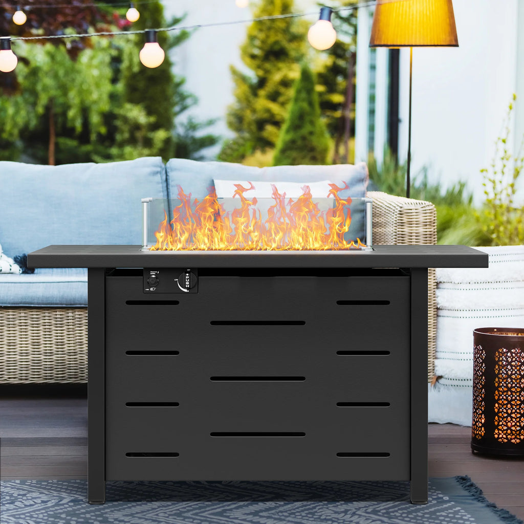 43 Inch Propane Gas Fire Pit Table with Lid and Lava Rock F873