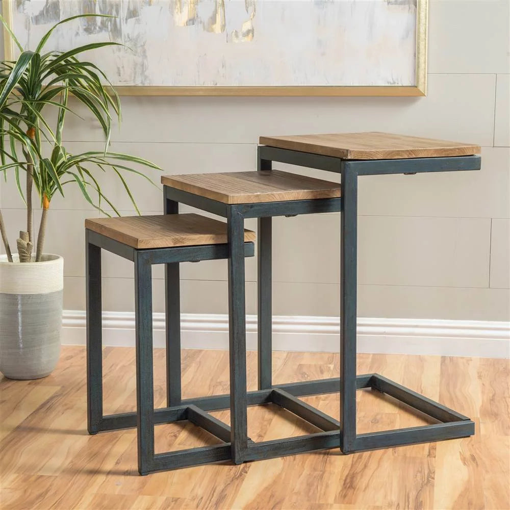 Modern Industrial Firwood Nesting Tables Set of 3 W4021
