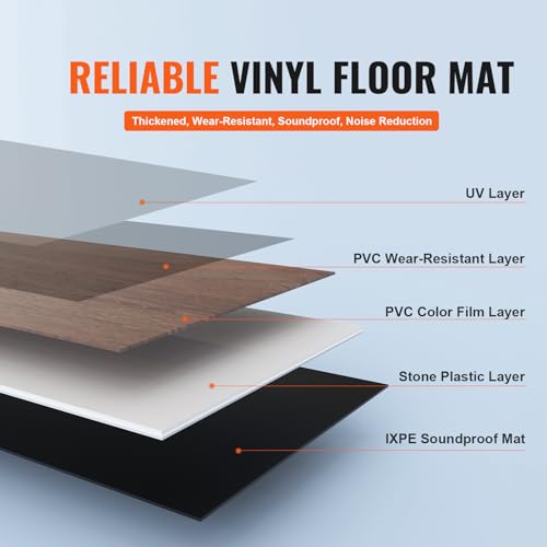 Interlocking Vinyl Floor Tiles 48 x 7.3 inch 10 Tiles 5.5mm Thick Natural Wood Grain H28861