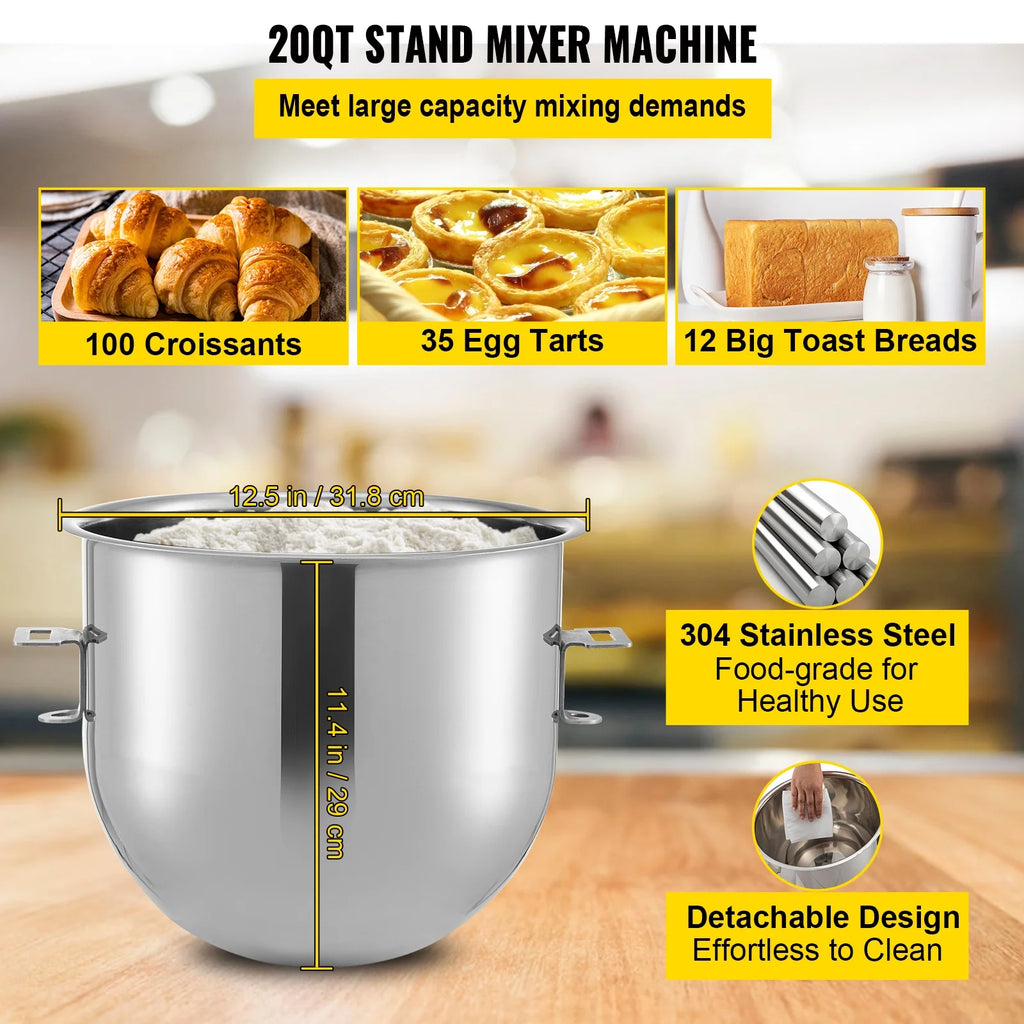Commercial Stand Mixer with Meat Grinder, 20Qt Stainless Steel Bowl, 1100W R33390