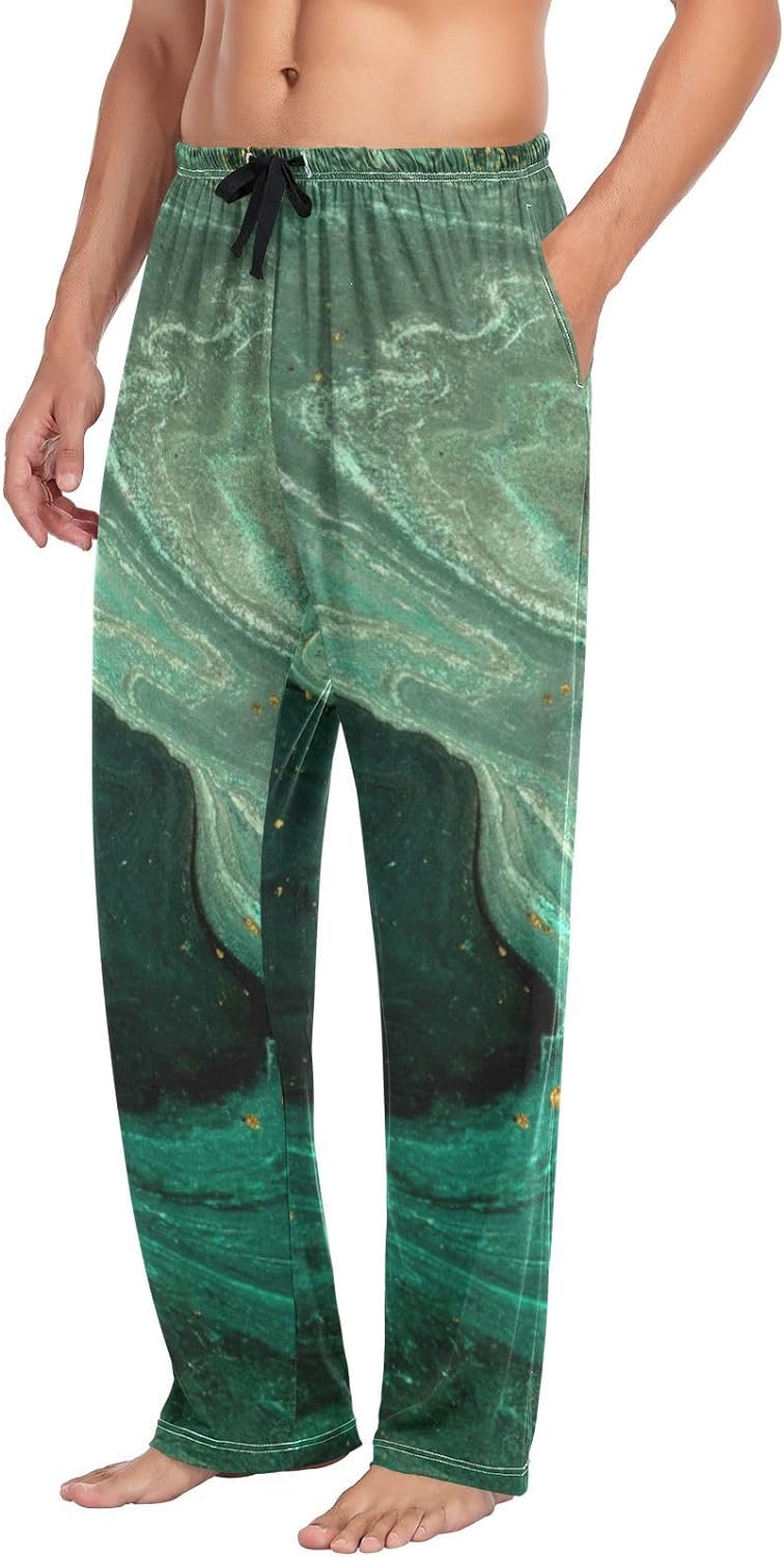 Teal Green Gold Marble Cotton Pajama Pants M60025