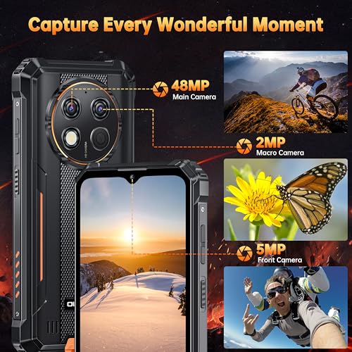 Rugged Smartphone Unlocked 24+256GB Android 14 6.52” HD Display 10600mAh IP68 Waterproof Dual Sim NFC Q5823