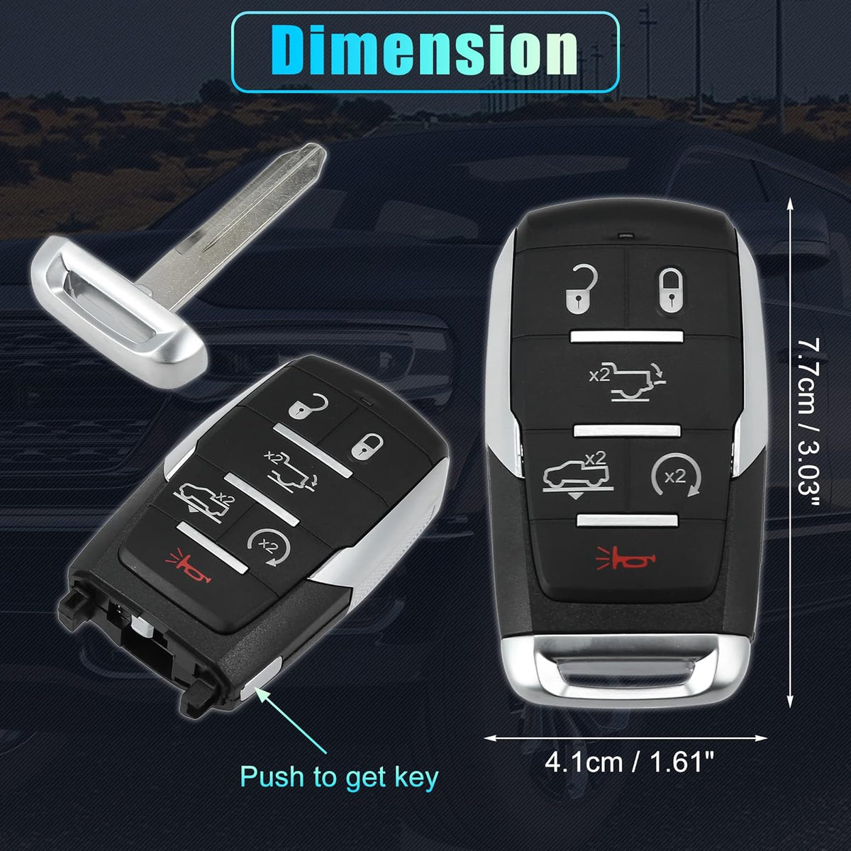 Replacement Keyless Entry Remote Car Key Fob 6 Buttons with Door Key W821