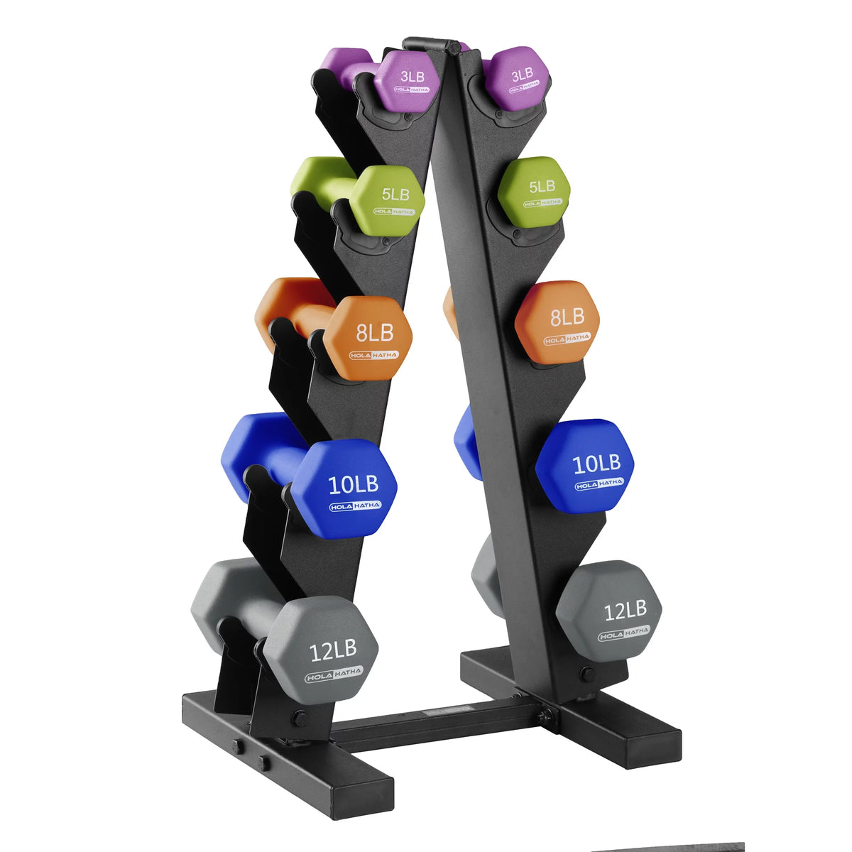 3, 5, 8, 10, & 12 lb Neoprene Hexagon Dumbbell Weight Set with Stand H265