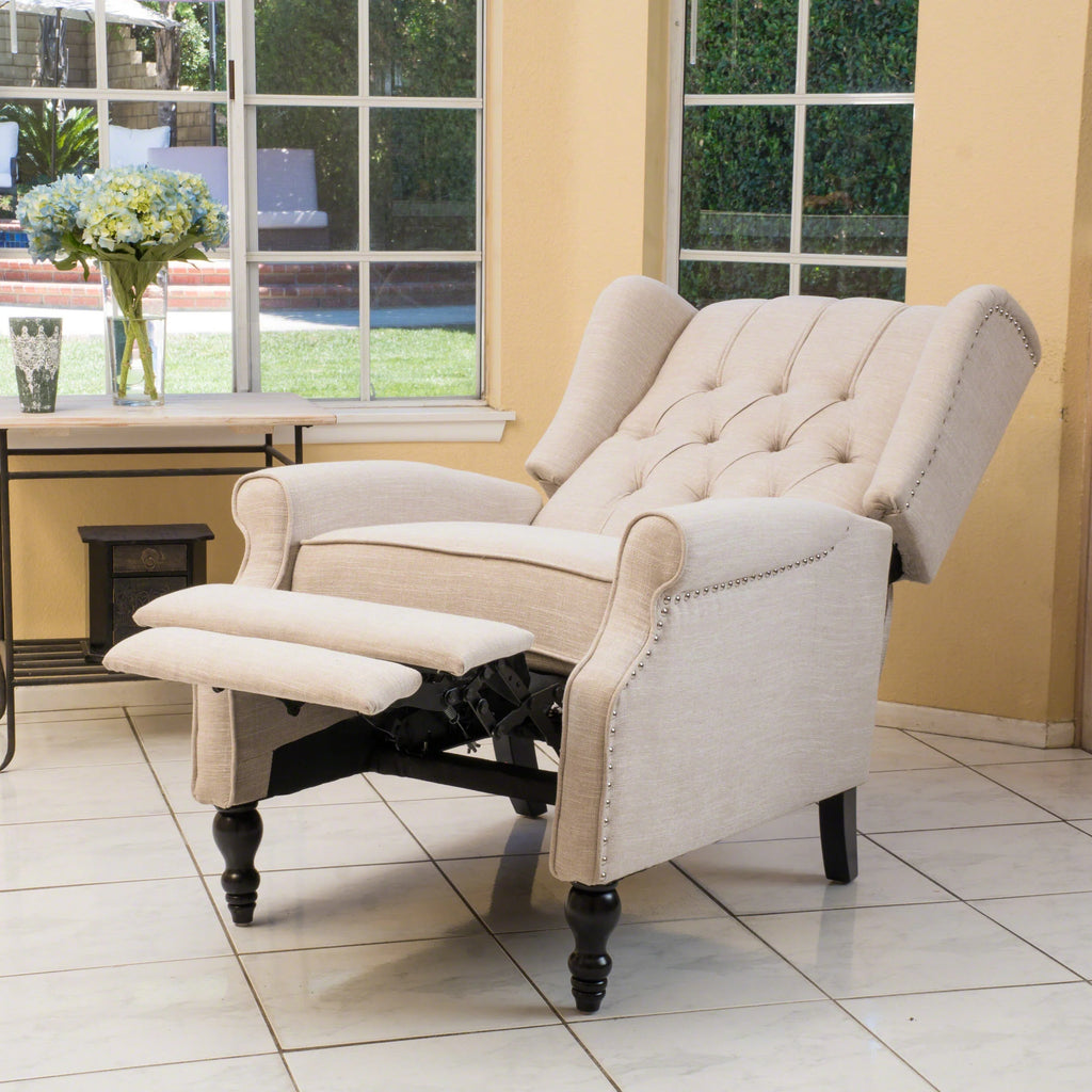 Beige Fabric Wingback Recliner B97211