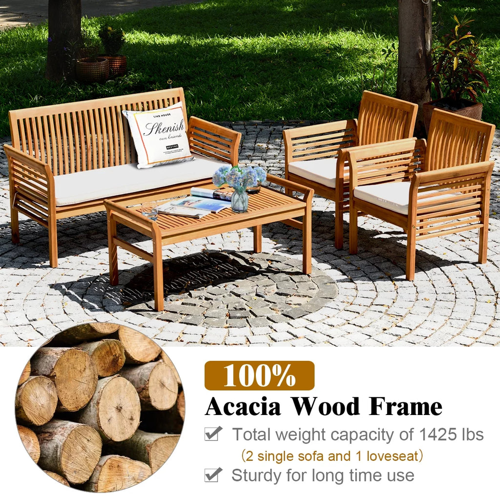 4 PCS Acacia Wood Cushioned Sofa Set I46155