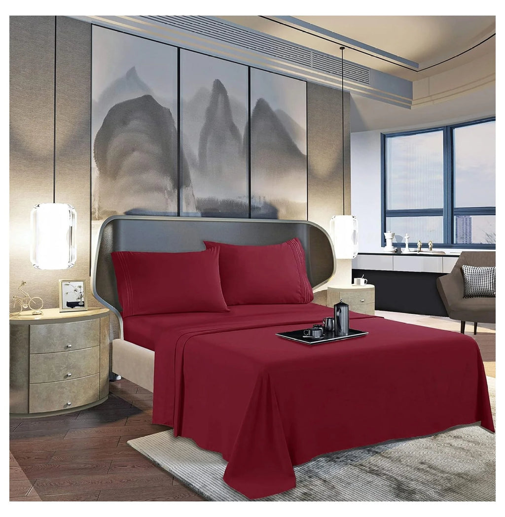 Burgundy Twin 4 Piece Sheet Set with Pillowcases N469