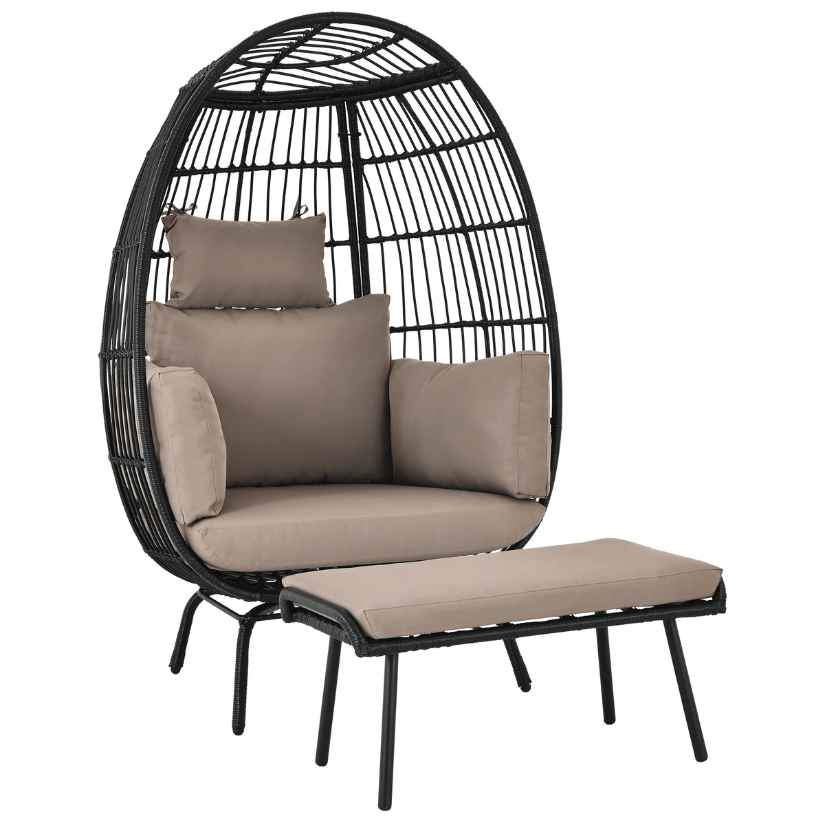 Wicker Egg Chair with Ottoman, Stand, Cushions K79232
