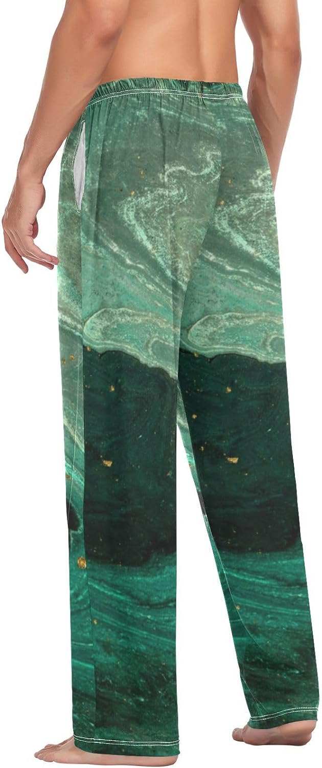 Teal Green Gold Marble Cotton Pajama Pants M60025